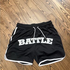 BATTLE Men's Black Athletic Shorts with White Trim